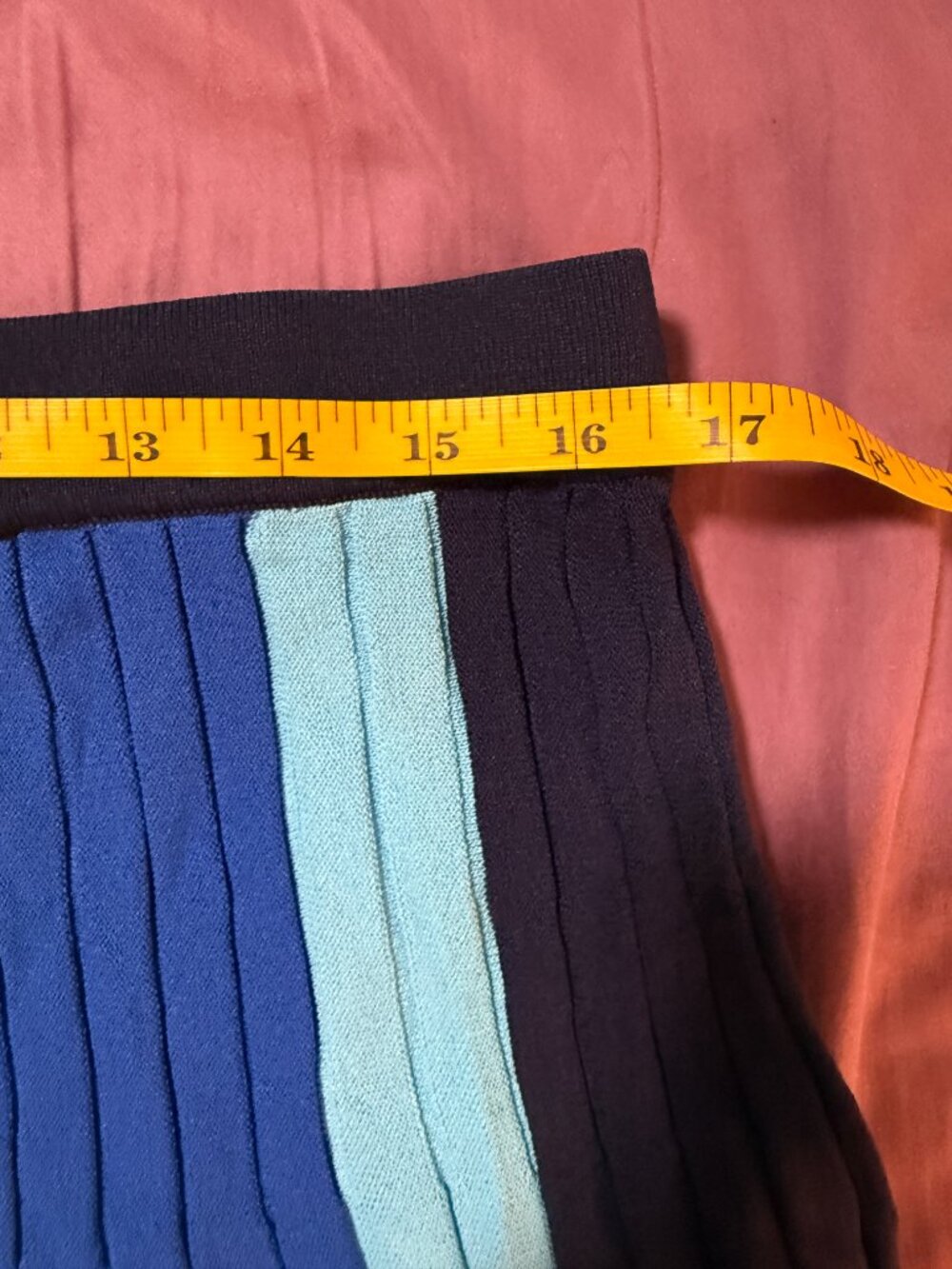 Eva Mendes NY&Co Pleated Midi Skirt XL Blue Navy Aqua Stripe Knit Pull On - Picture 6 of 10